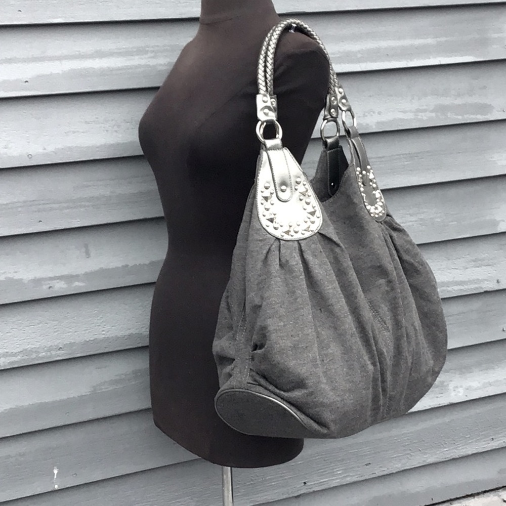Amici Accessories Gray Cloth Silver Stud Large Bag